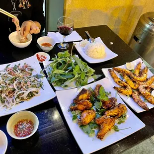 a table full of asian food