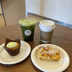 two pastries and a cup of coffee