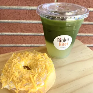 Butter Cheese Binka Donut + 
Calamansi Matcha