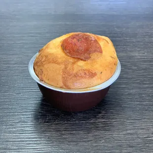 Binka Pizza Cupcake. Savory Naked Binka packed with premium pepperoni pizza ingredients.