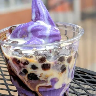 Ube Soft Serve with Boba, Mochi, Condensed Milk, and Brown Sugar | Instagram: @telephonesmoothie