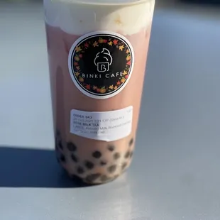 Rose Milk Tea with milk cap