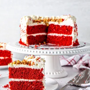 a slice of red velvet cake on a plate