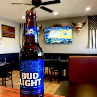 a bud light beer on a table
