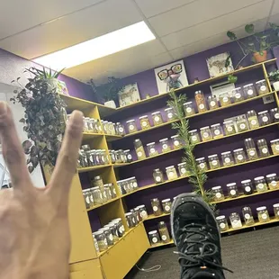 Wall of herbs in our Phoenix, Arizona Herbal Shop with Organic Herbs