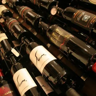 rows of wine bottles