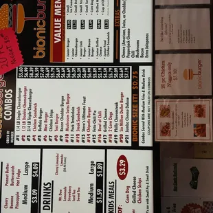 The menu posted above the front counter.