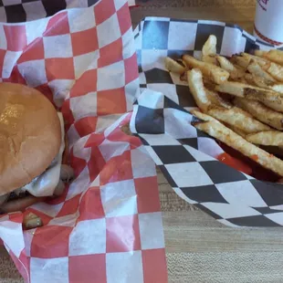Mushroom Swiss Burger with Fries