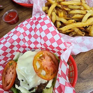 two baskets of food on a table