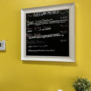 vegan menu
