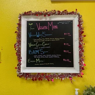 Vegan menu