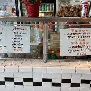 Tacos, burritos and tortas menu