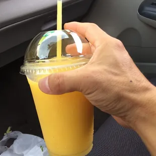 Regular size mango smoothie.