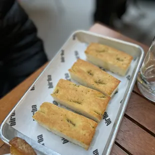 Warm rosemary focaccia with truffle salt