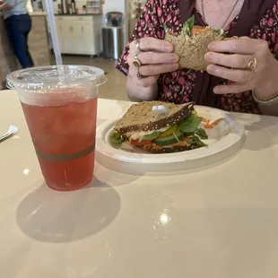 Veggie Sandwich with Blueberry Iced Tea