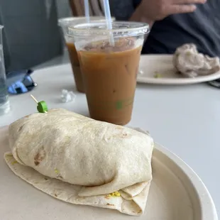 Breakfast burrito and cold brew coffee