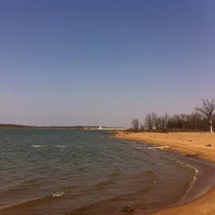 Swimming area with dam in background