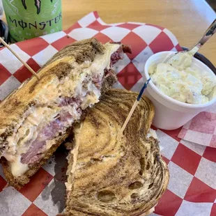Rueben and potato salad side.