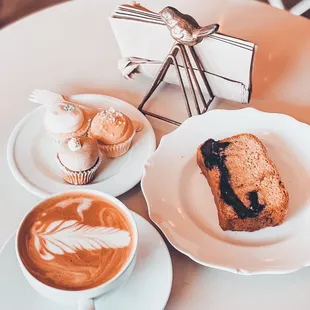 Cupcake, Mom's Banana Nut Bread ,cappuccino