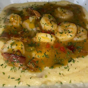 a shrimp and grits dish