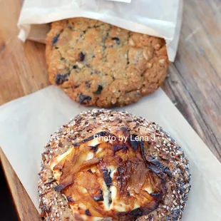 Onion + Everything Bialy ($4) and Oat Cookies ($8.50 for 3 pack)