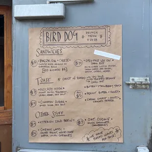 a menu on a refrigerator