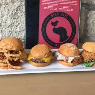 An assortment of sliders await you at the Bird Dog Bar!