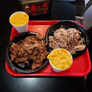 Brisket, pulled pork, and mac n cheese.