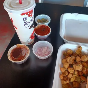 Lemonade, BBQ sauce, jalapeños