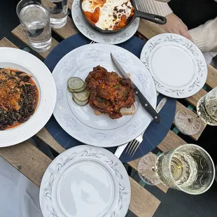 Lumache, fried chicken and spicy crab pasta