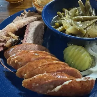 Jalapeño sausage and brisket plate.