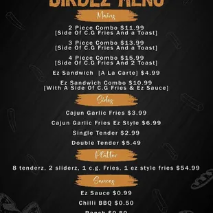 a menu for a restaurant