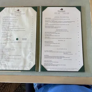 the menus and prices