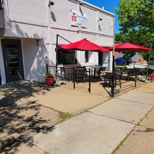 Outside patio - there's lighting under the umbrellas