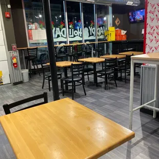 tables and chairs in a restaurant