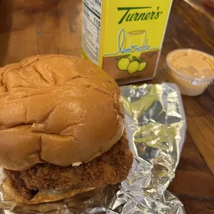 Regular Chicken Sandwich, Spicy level 2. W/ Lemonade.