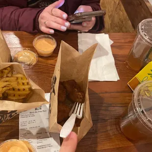 Chicken nugget meal. With waffle fries and sweet tea lemonade mixed. I got the chicken sandwich but ate it before I took this photo.