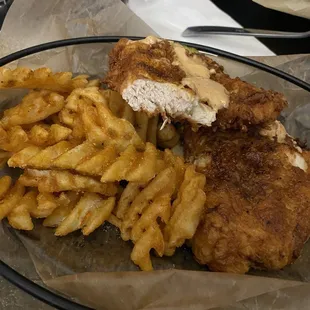 Two piece breast and waffle fries-so good!