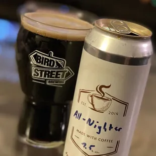 a can and a glass of coffee