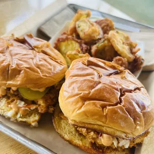 Sliders with a side of fried pickles