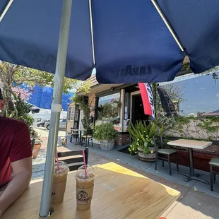 Delicious iced coffees and adorable patio.