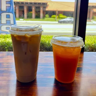 two beverages on a table