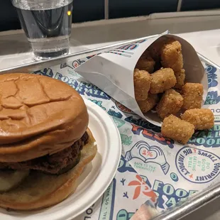 Original chicken sandwich with tator tots
