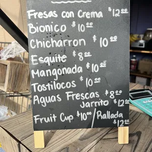 a menu on a blackboard