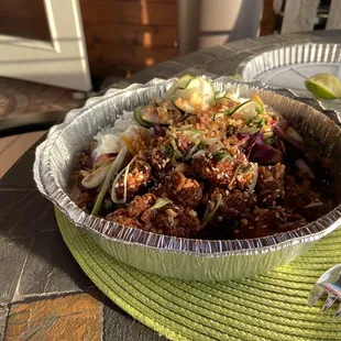 a bowl of food on a table