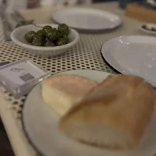 Olives and bread and cheese appetizer