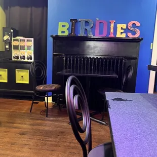 a piano in the background