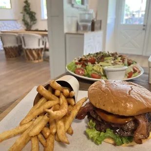 a burger and french fries