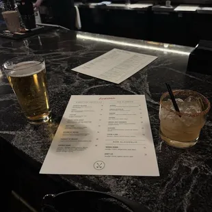 Draft beer along with tequila drink Kissing in Fresno at lower bar area