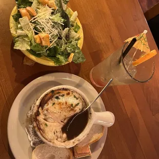 Caesar Salad &amp; French Onion Soup